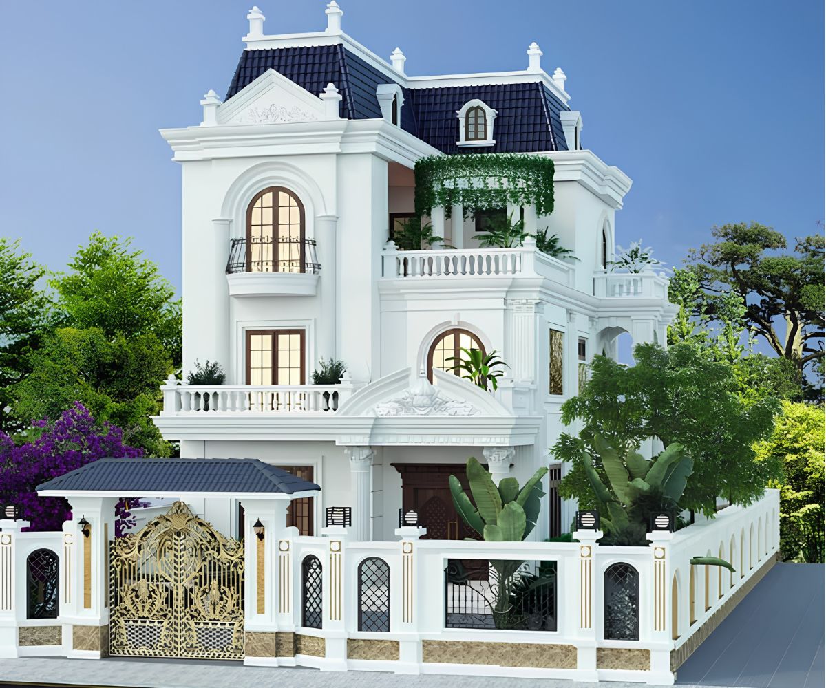 Biệt thự 3 tầng mái Mansard hiện đại ưu tiên hình khối gọn gàng và đường nét kiến trúc dứt khoát  (Ảnh: Sưu tầm)