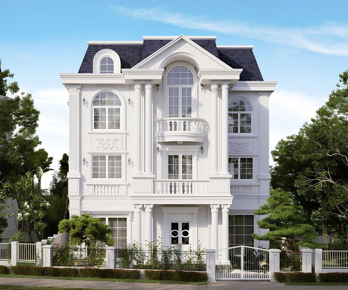 Bảng màu trắng, xám và đen làm nổi bật vẻ đẹp hiện đại của biệt thự mái Mansard (Ảnh: Sưu tầm)
