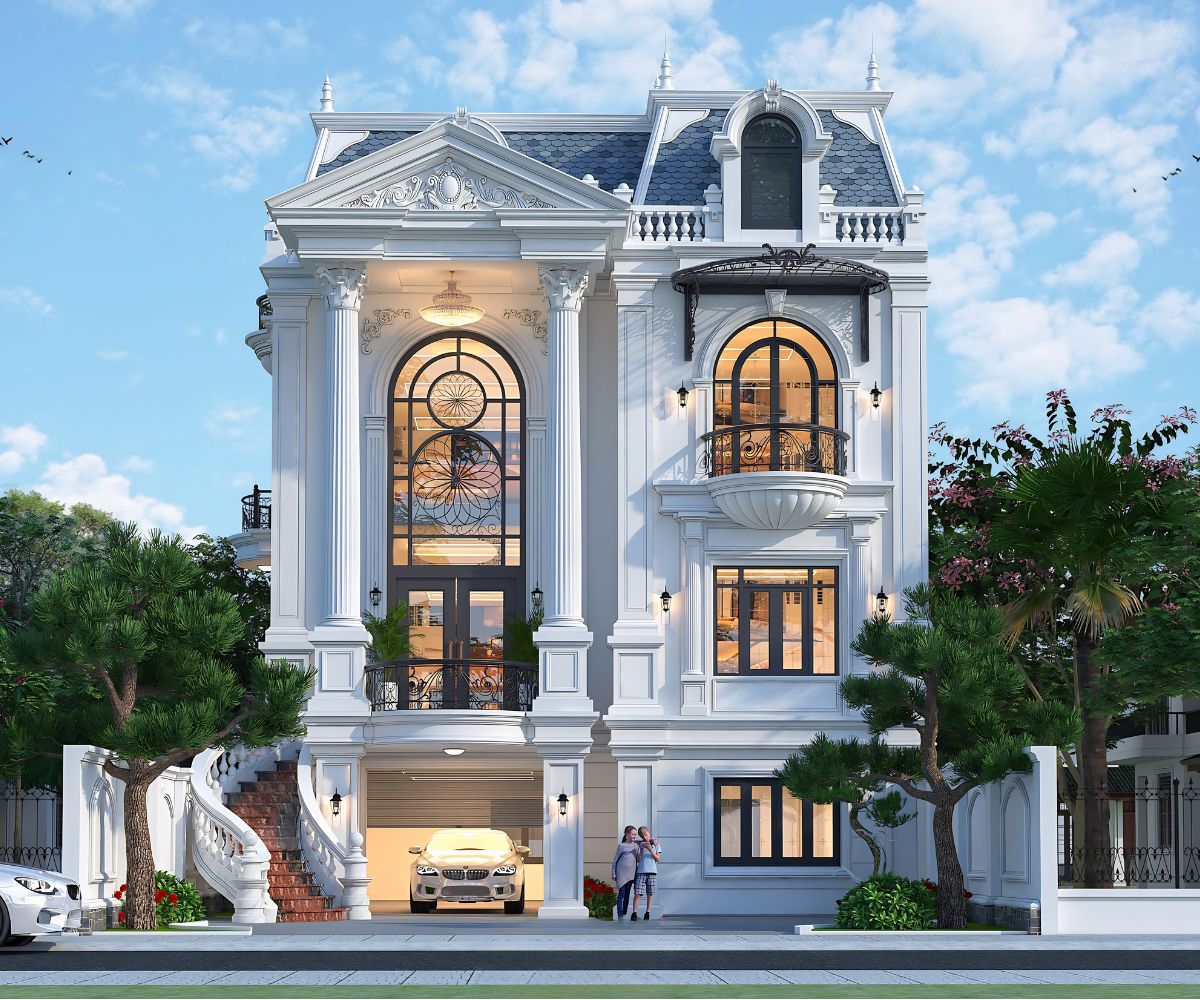 Biệt thự mái Mansard có gara đáp ứng thuận tiện nhu cầu đỗ xe của gia đình nhiều thế hệ  (Ảnh: Sưu tầm)