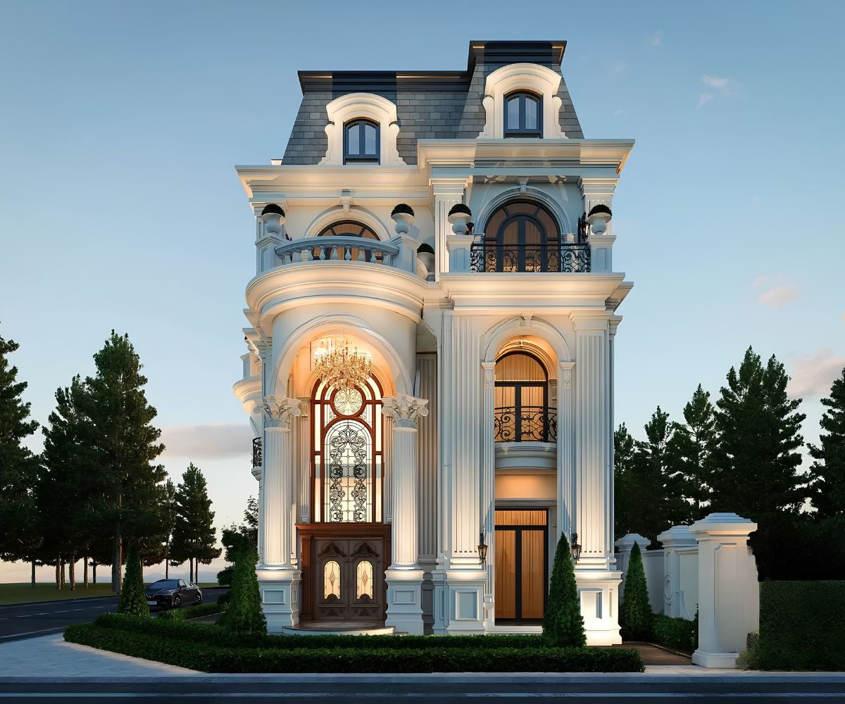 Biệt thự 3 tầng mái Mansard 8x18m cần tiết chế phào chỉ để giữ hình khối thanh thoát (Ảnh: Sưu tầm)
