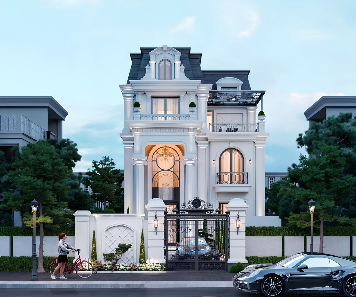 Cửa vòm cao và ban công thanh mảnh giúp phối cảnh biệt thự trở nên cao ráo hơn (Ảnh: Sưu tầm)