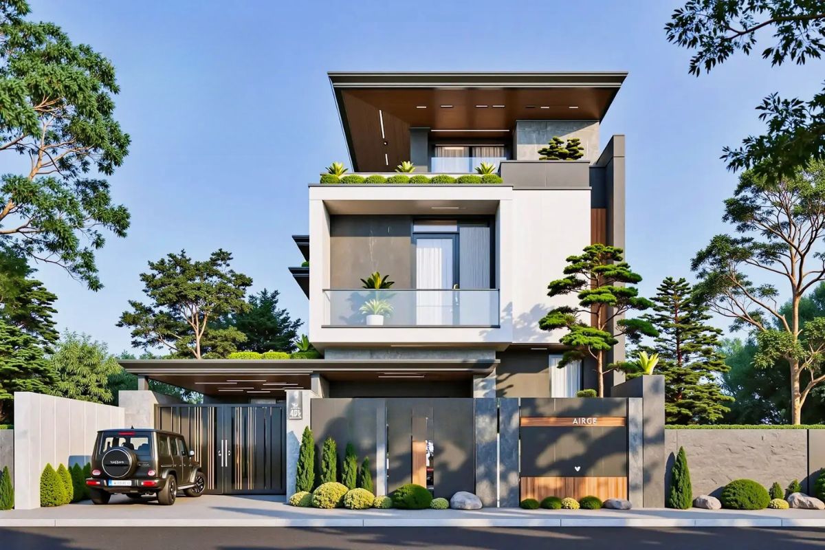Sân thượng trong biệt thự 3 tầng mái bằng có thể trở thành vườn mái, khu thư giãn hoặc không gian tiệc ngoài trời giàu tính nghỉ dưỡng  (Ảnh: Sưu tầm)