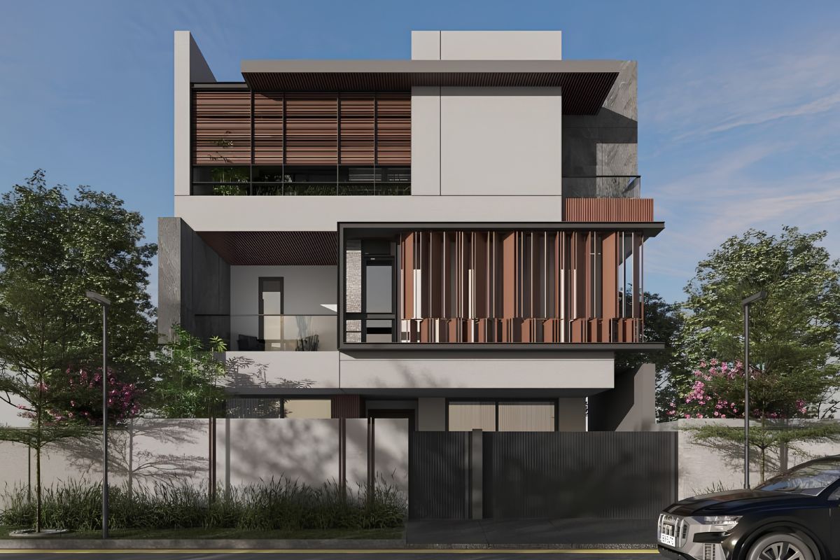 Khi kết hợp cây xanh và ánh sáng gián tiếp, biệt thự 3 tầng hiện đại vừa giữ được vẻ mạnh mẽ, vừa mang lại cảm giác ấm áp cho gia đình  (Ảnh: Sưu tầm)