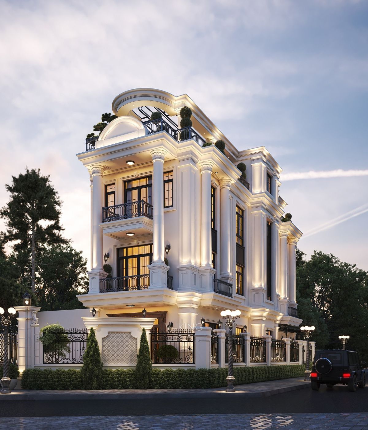Phào chỉ tinh tế là điểm nhấn giúp nhà biệt thự 3 tầng mặt tiền 10m giữ được vẻ thanh lịch mà không trở nên nặng nề  (Ảnh: Sưu tầm)