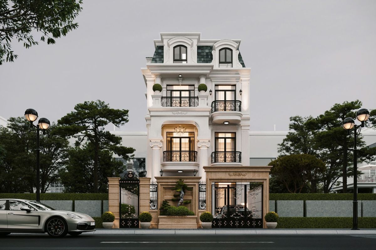 Mái Mansard hoặc mái Thái giúp biệt thự 3 tầng tân cổ điển tăng thêm chiều sâu thẩm mỹ và cảm giác uy nghi cho tổng thể công trình  (Ảnh: Sưu tầm)