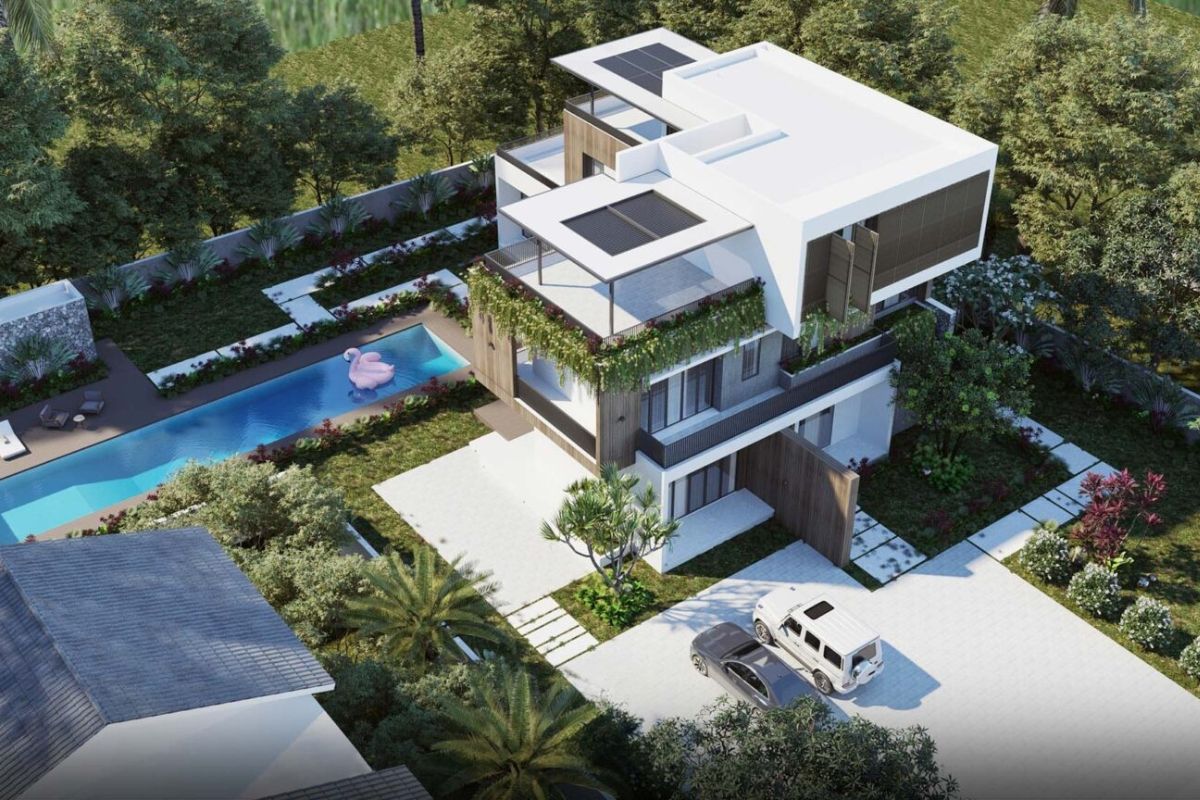 Thay vì xây kín diện tích, mẫu biệt thự 3 tầng mặt tiền 10m đẹp dành khoảng đất hợp lý cho sân vườn, hồ nước và lối dạo  (Ảnh: Sưu tầm)