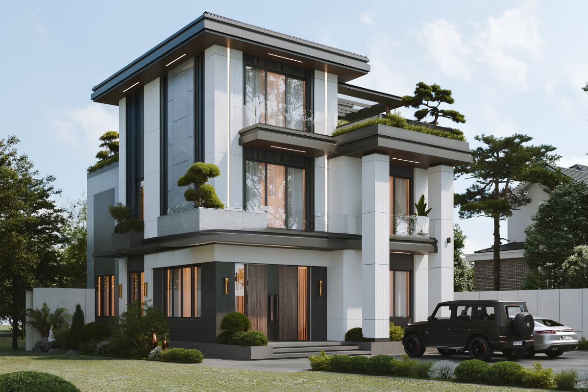 Phòng khách, bếp ăn và phòng ngủ mở về phía mảng xanh giúp biệt thự 3 tầng ngang 10m trở nên dễ chịu, thư thái hơn  (Ảnh: Sưu tầm)
