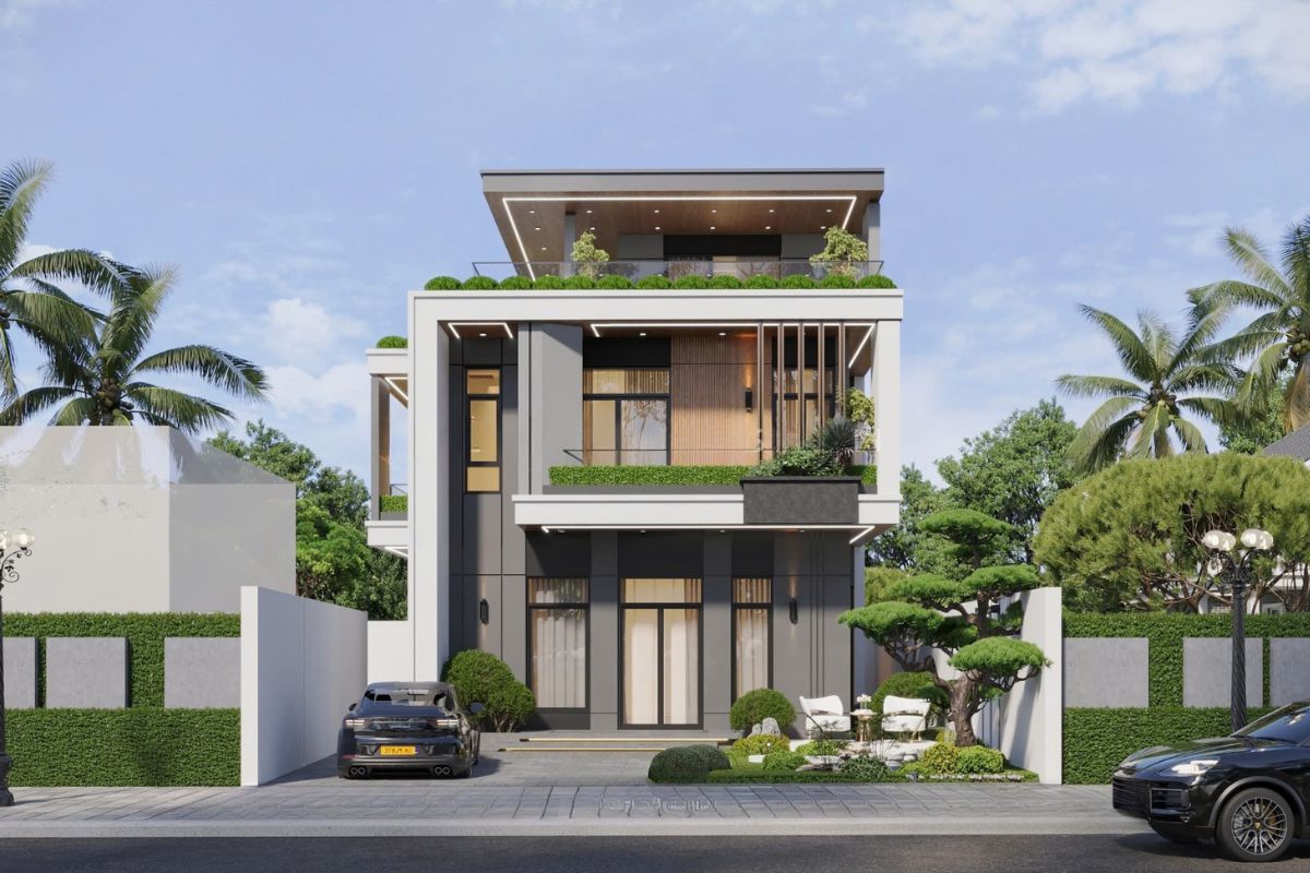 Vật liệu đá, gỗ, kính và gam màu trung tính giúp biệt thự nhà vườn giữ được vẻ gần gũi nhưng vẫn sang trọng  (Ảnh: Sưu tầm)