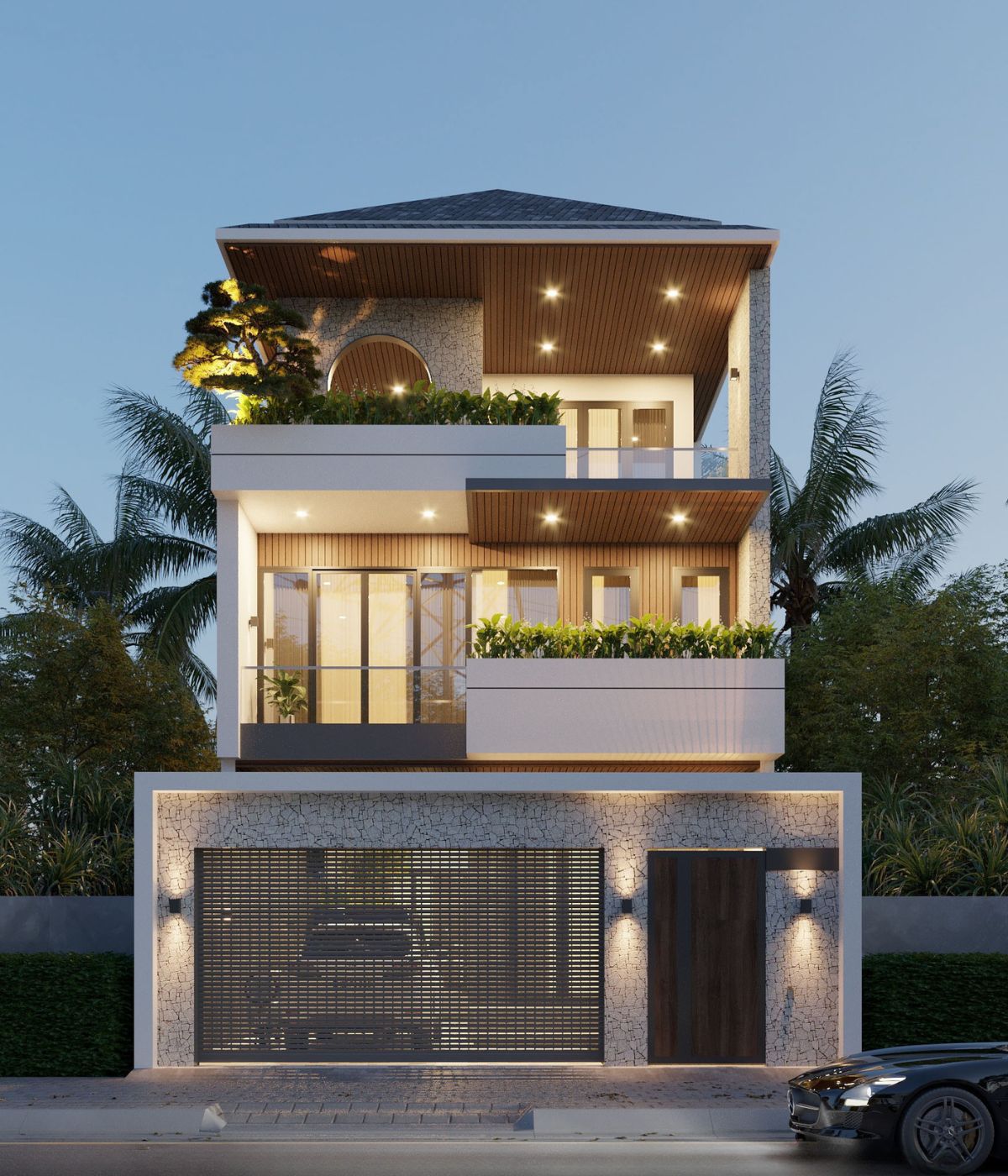 Biệt thự 3 tầng mặt tiền 10m mái Nhật mang đến vẻ đẹp cân bằng, thanh lịch và rất phù hợp với khí hậu Việt Nam  (Ảnh: Sưu tầm)