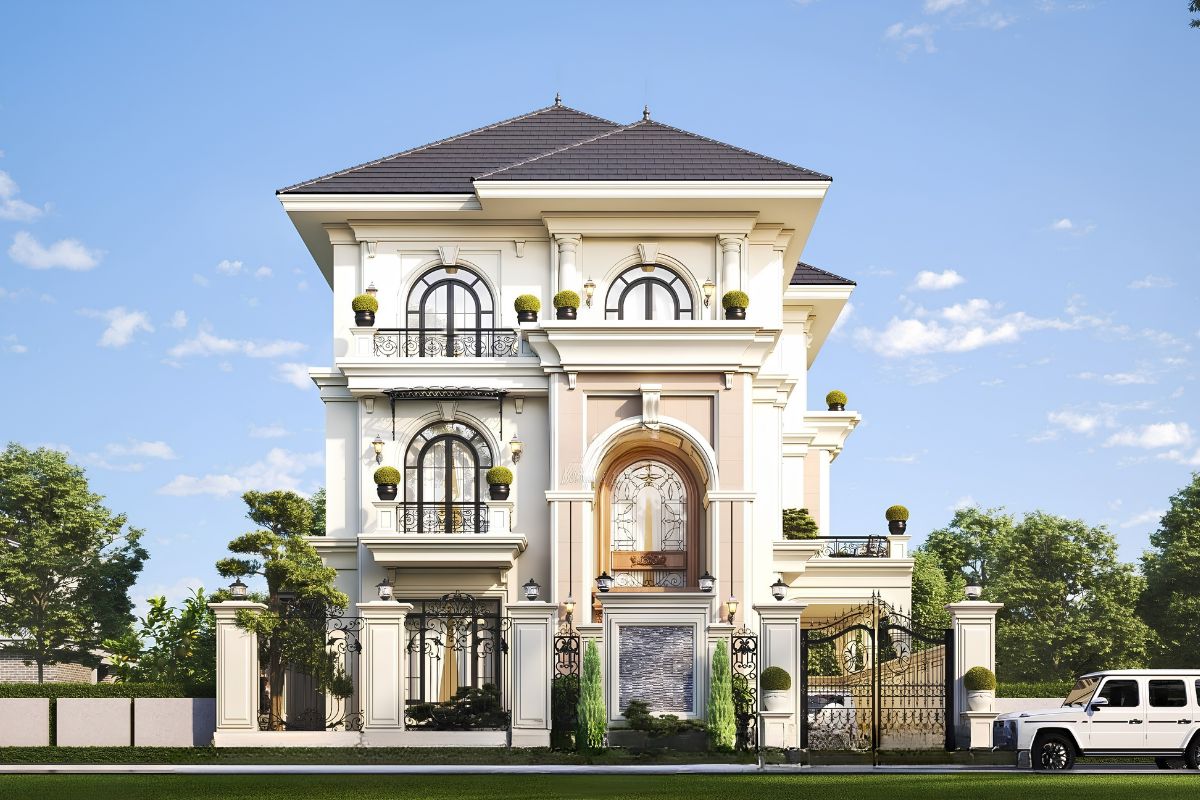 Khi kết hợp với mặt tiền 10m, các lớp mái Nhật giúp nhà biệt thự 3 tầng mặt tiền 10m thêm rõ tỷ lệ và chiều sâu kiến trúc  (Ảnh: Sưu tầm)