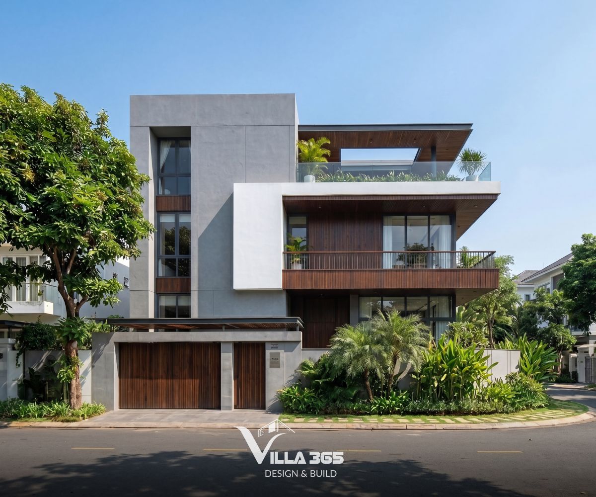 Mặt tiền Eco Vista Home được xử lý lại theo nhịp đặc – rỗng rõ ràng, giúp tổng thể biệt thự trở nên thanh thoát, nhẹ nhàng 