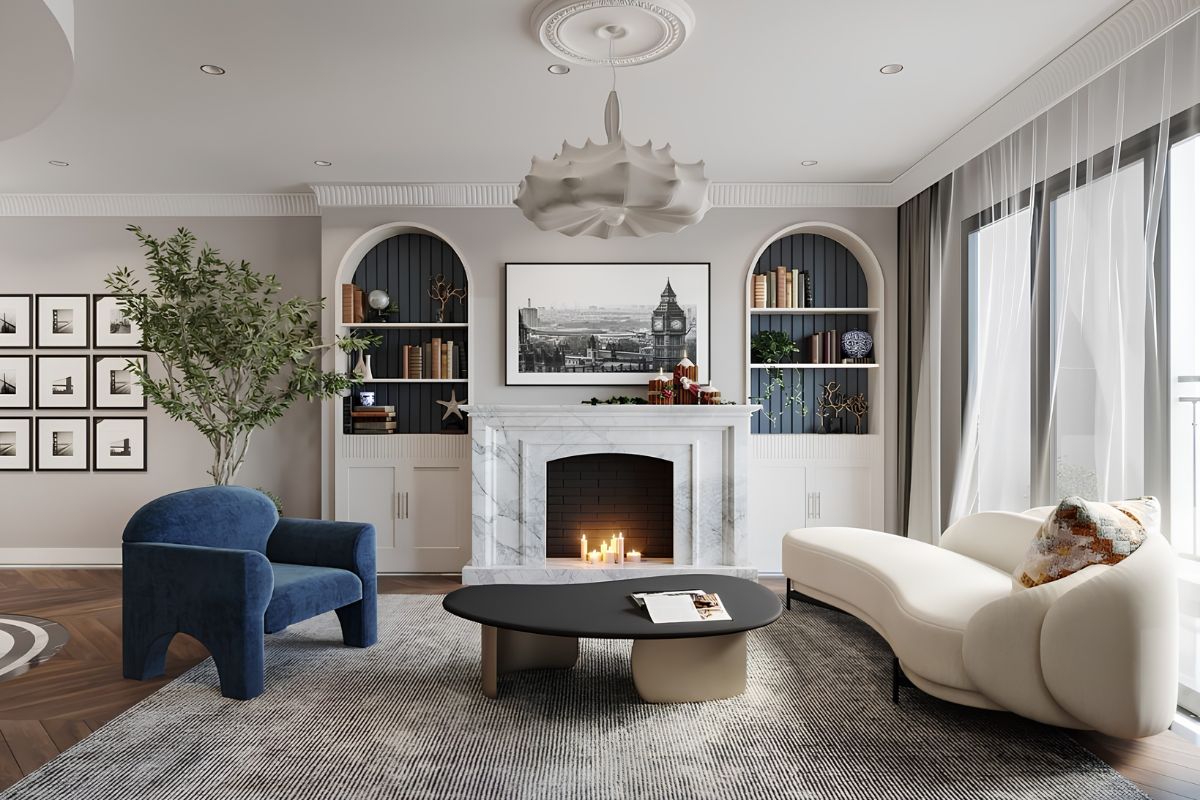 Phào chỉ tiết chế và tỷ lệ cân đối tạo nên vẻ đẹp Modern Classic bền vững theo thời gian (Ảnh: Sưu tầm)