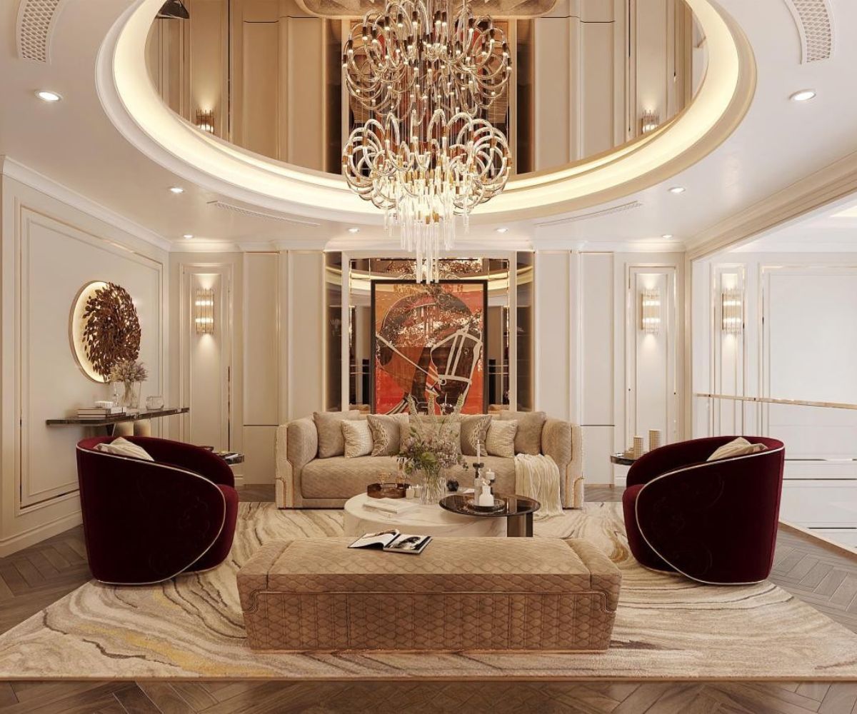 Sofa bọc da hoặc nỉ cao cấp kết hợp bàn trà đá, ghế đơn và bàn console tạo thành một tổng thể tiếp khách hài hòa, quý phái (Ảnh: Sưu tầm)