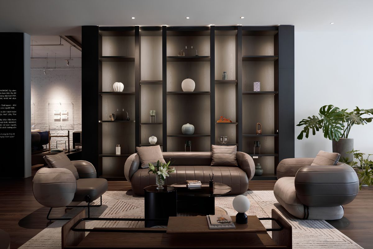 Sofa vải, bàn trà gỗ và kệ tivi kiểu dáng gọn nhẹ tạo nên không gian phòng khách Scandinavian tiện nghi nhưng không cầu kỳ (Ảnh: Sưu tầm)