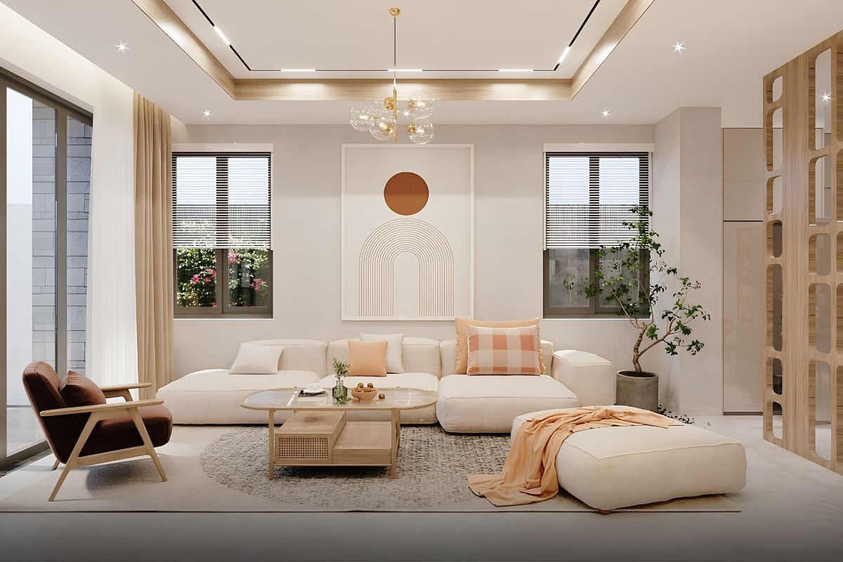 Phong cách Scandinavian kết hợp công năng, vật liệu tự nhiên và bảng màu nhẹ nhàng, tạo nên phòng khách biệt thự đẹp, ấm cúng và dễ bảo trì (Ảnh: Sưu tầm)