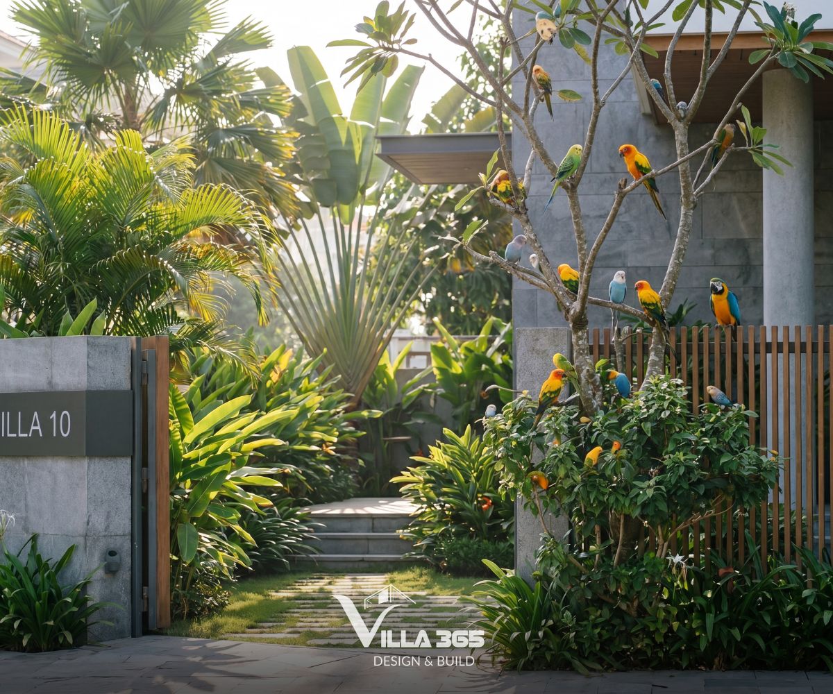 Khu vực sân vườn được đặt trong sự tính toán của nắng gió, bóng đổ và tán cây để tạo cảm giác dễ chịu khi sử dụng 