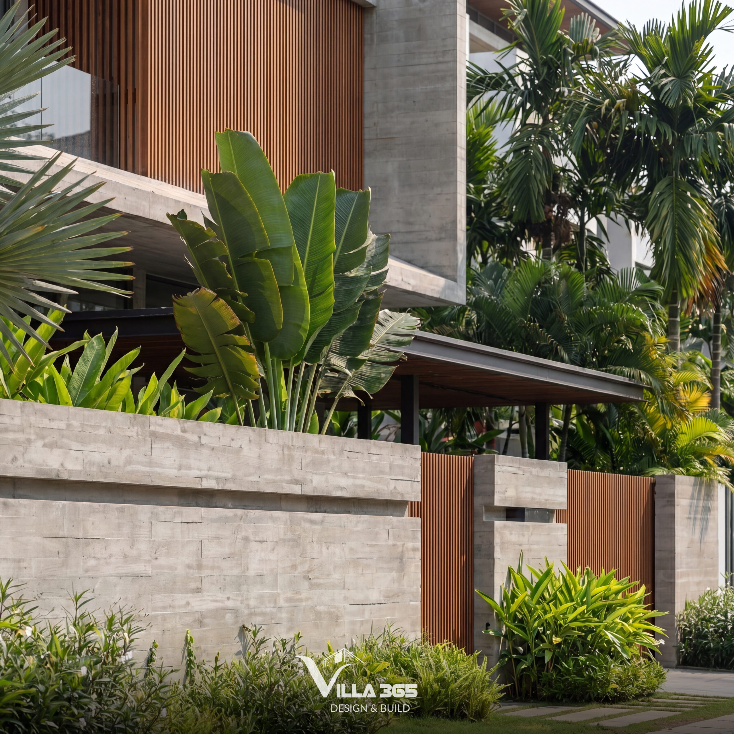 Sum Vầy Villa - Vẻ đẹp thô mộc của ngôi nhà ba thế hệ 12 Mảng xanh ở sân trước đóng vai trò như lớp đệm chuyển tiếp không gian trong-ngoài