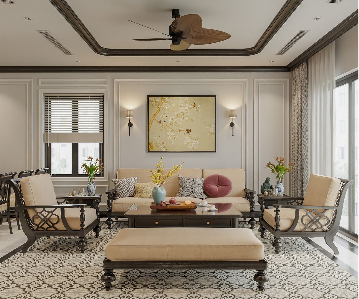 Nội thất biệt thự Gamuda phong cách Indochine kết hợp tinh thần Á Đông với đường nét phương Tây đầy trang nhã và hoài cổ (Ảnh: Sưu tầm)