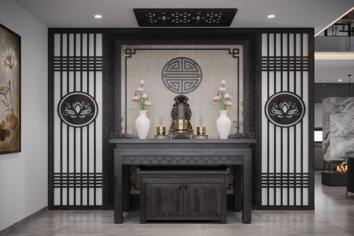 Thiết kế phòng thờ cần cân đối hướng bàn thờ, ánh sáng, thông gió và giao thông để duy trì sự thanh tịnh cần thiết  (Ảnh: Sưu tầm)