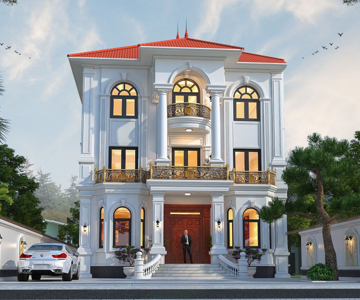 Mẫu Biệt Thự 3 Tầng Kiểu Pháp Đỉnh Cao & Báo Giá Thực Tế 2026 12 Mẫu nhà kiểu Pháp 3 tầng mái Nhật phù hợp với gia chủ yêu thích sự sang trọng nhưng không quá cầu kỳ (Ảnh: Sưu tầm)