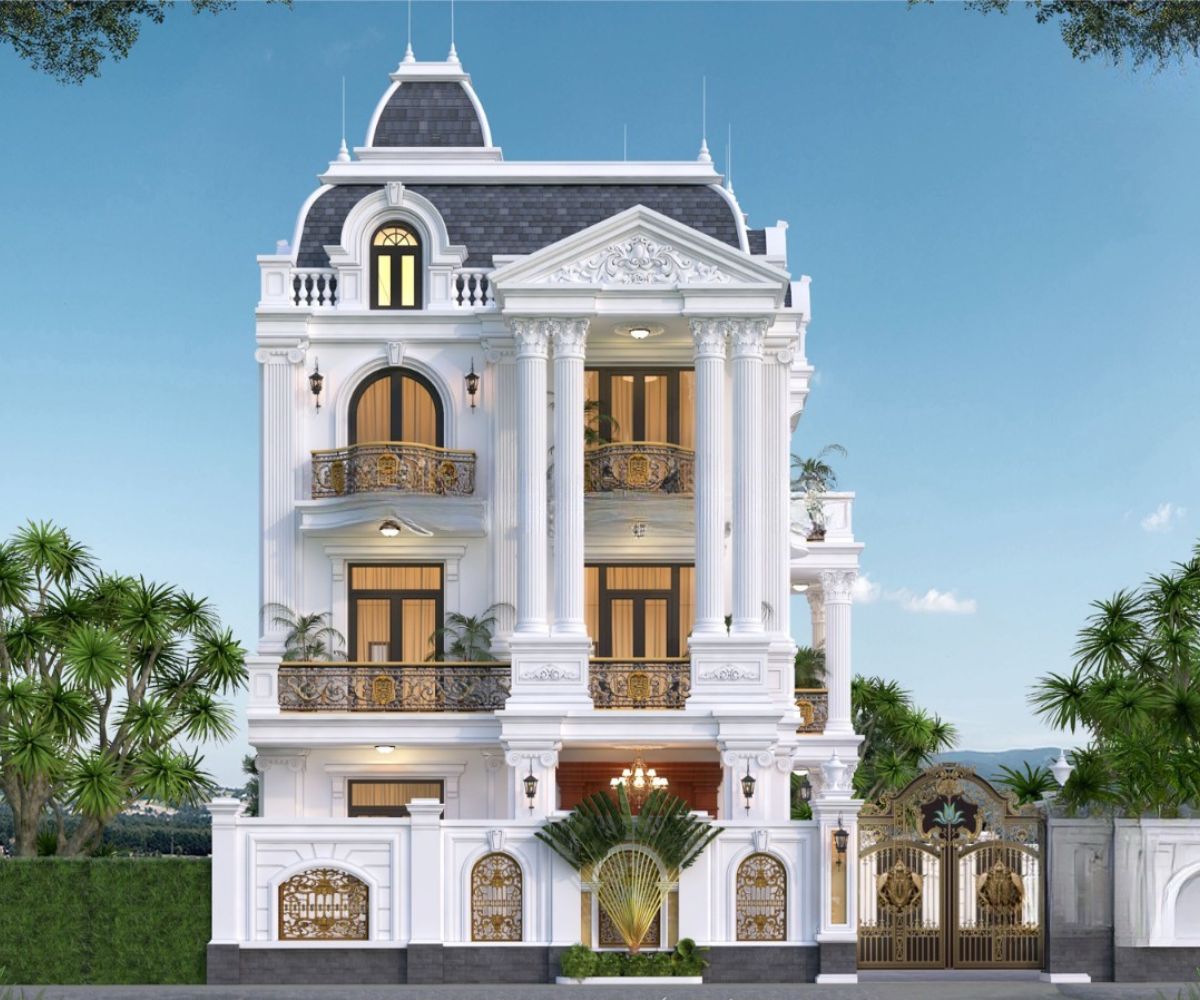 Mẫu Biệt Thự 3 Tầng Kiểu Pháp Đỉnh Cao & Báo Giá Thực Tế 2026 15 Phong cách tân cổ điển Pháp phù hợp cả khu đô thị lẫn khu đất sân vườn có diện tích rộng (Ảnh: Sưu tầm)