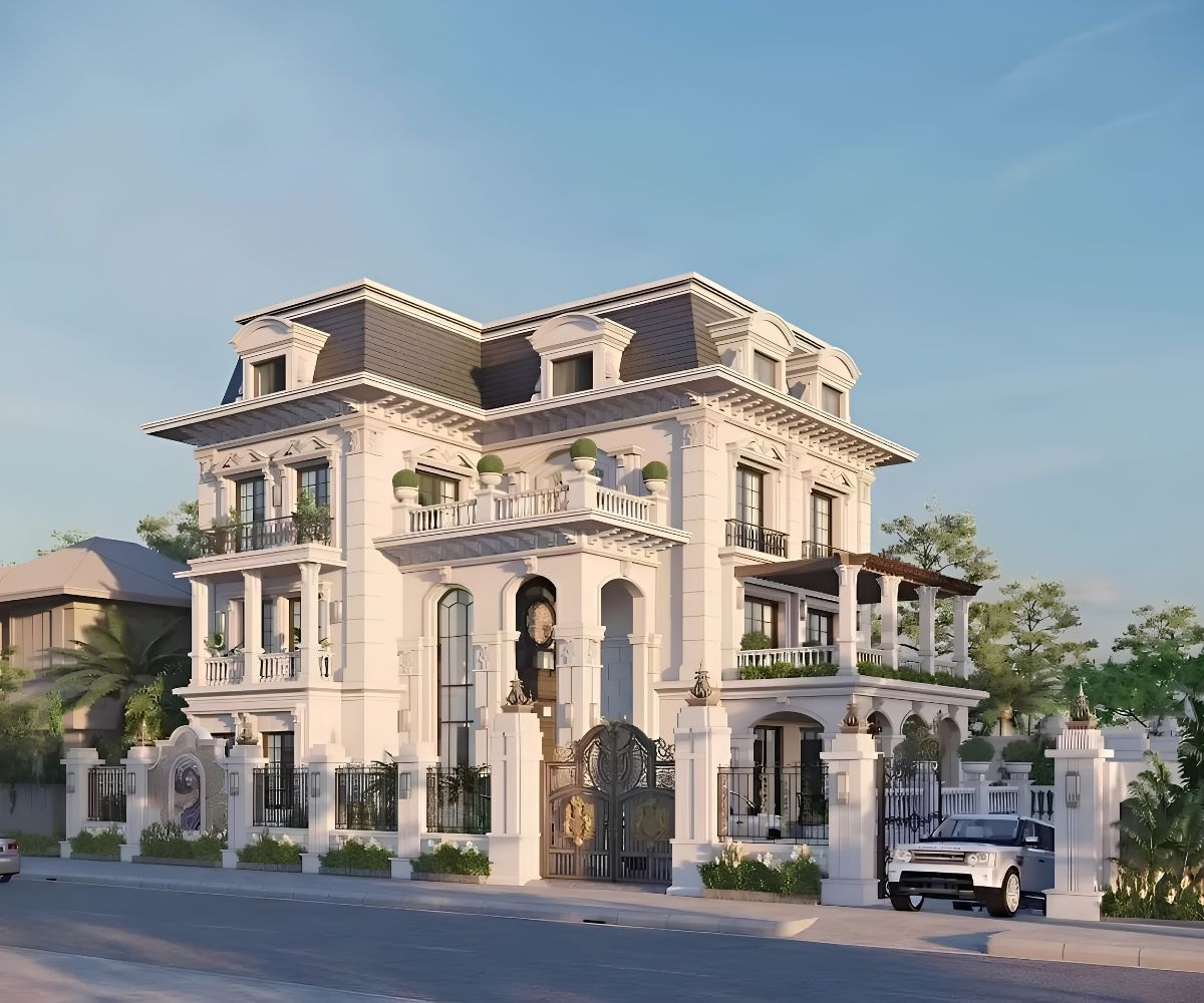 Mẫu Biệt Thự 3 Tầng Kiểu Pháp Đỉnh Cao & Báo Giá Thực Tế 2026 36 Diện tích xây biệt thự nên từ 200m², mặt tiền rộng 8–10m để thuận lợi bố trí sảnh, sân vườn và lối đi (Ảnh: Sưu tầm)