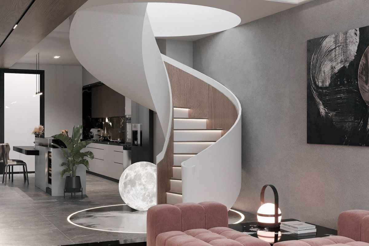 Mẫu cầu thang biệt thự đẹp, hợp phong thủy 2026 63 Chiều cao, khoảng hở và khả năng chịu lực của lan can cần được kiểm soát trước khi lựa chọn hình thức trang trí (Ảnh: Sưu tầm)