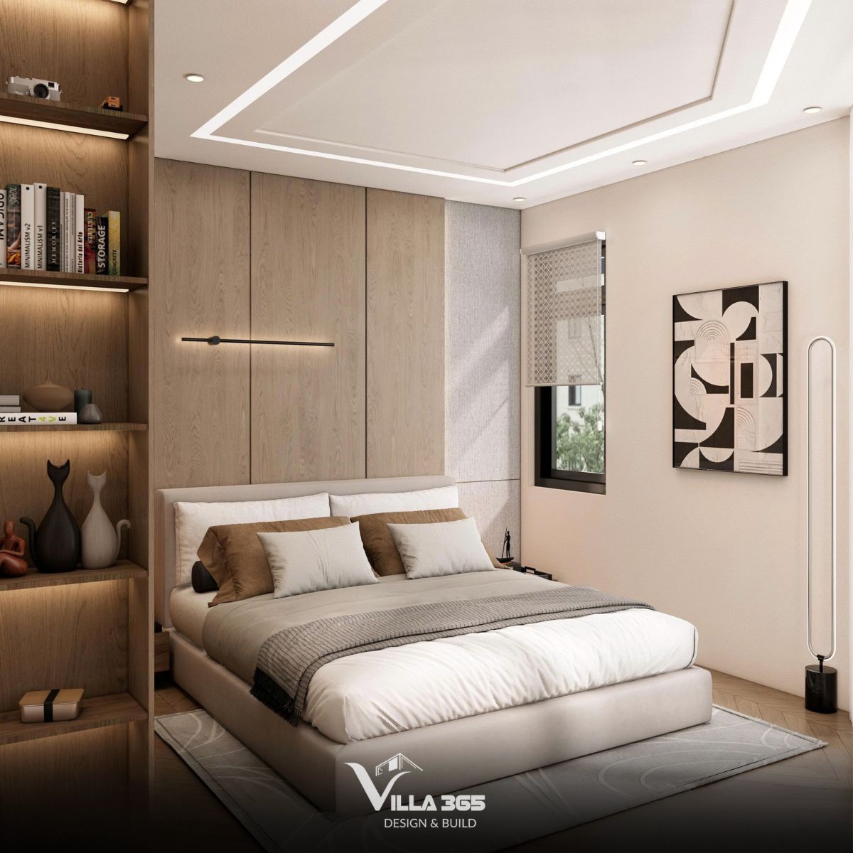 Phòng ngủ ông bà được đặt tại tầng trệt nhằm hạn chế việc di chuyển cầu thang, đồng thời bảo đảm sự thuận tiện và an toàn trong sinh hoạt hằng ngày 