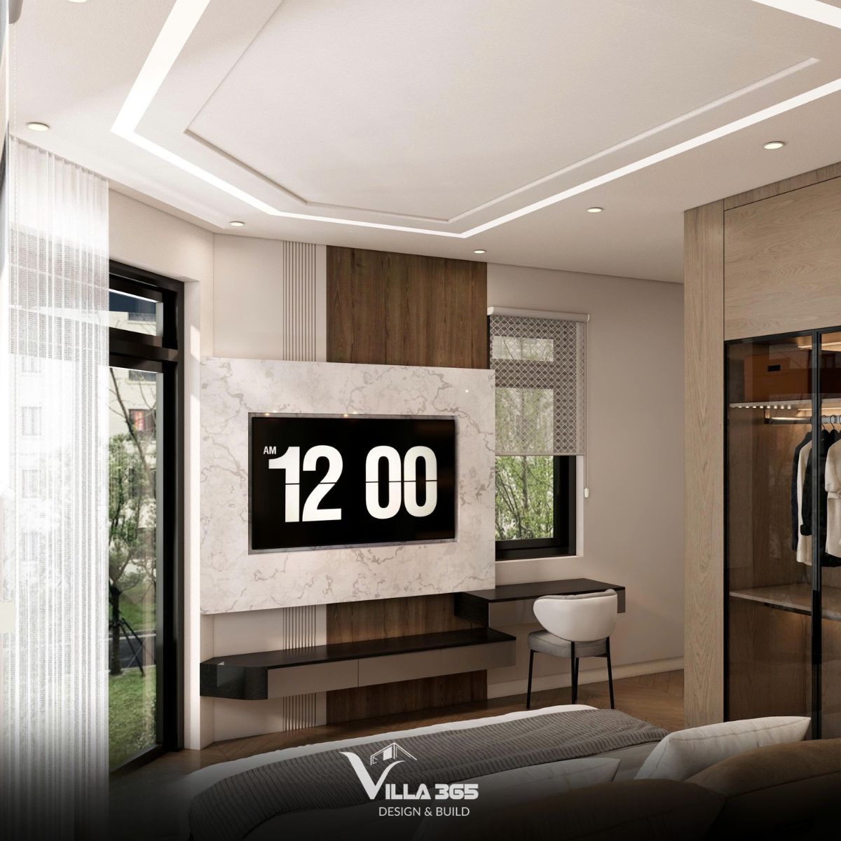 Hệ cửa kính kết nối phòng ngủ với sân vườn
