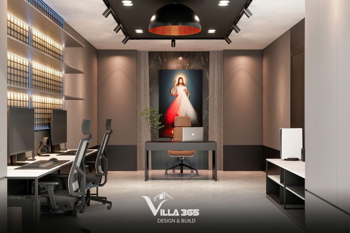 Thiết kế nội thất Dual Villa – Giải pháp tổ chức không gian kép cho gia chủ làm việc tại nhà 7 Nội thất được bố trí sát tường, khoảng trống được giữ lại cho luồng di chuyển và ánh sáng tự nhiên