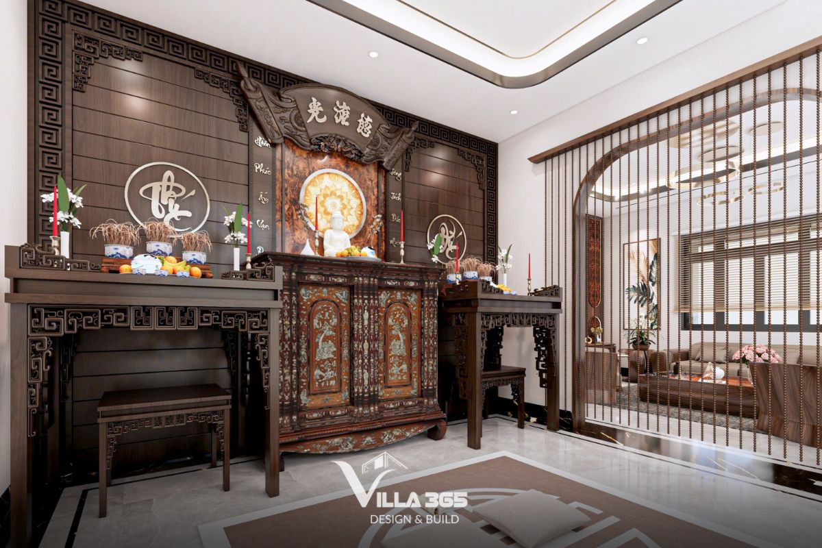Thiết kế nội thất Homebound Villa - Nghệ thuật phân định không gian trong hình hài đương đại 7 Nội thất gỗ óc chó đem lại cảm giác trầm ấm cho không gian tâm linh