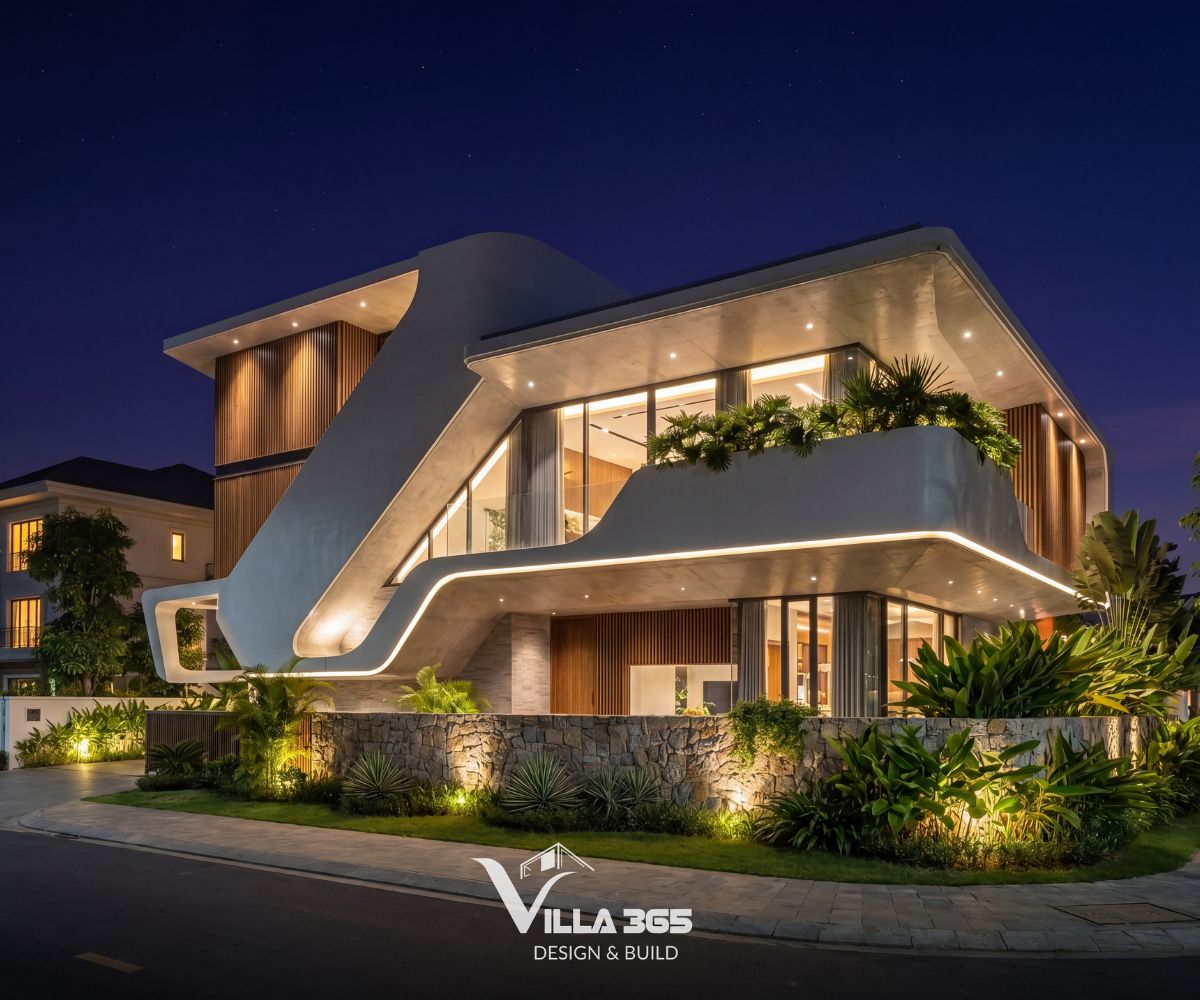 Vẻ đẹp của Ribbon Villa không chỉ nằm ở những đường cong phá cách, mà còn ở cách công trình cân bằng giữa tạo hình, vi khí hậu và nhu cầu sống của gia đình 