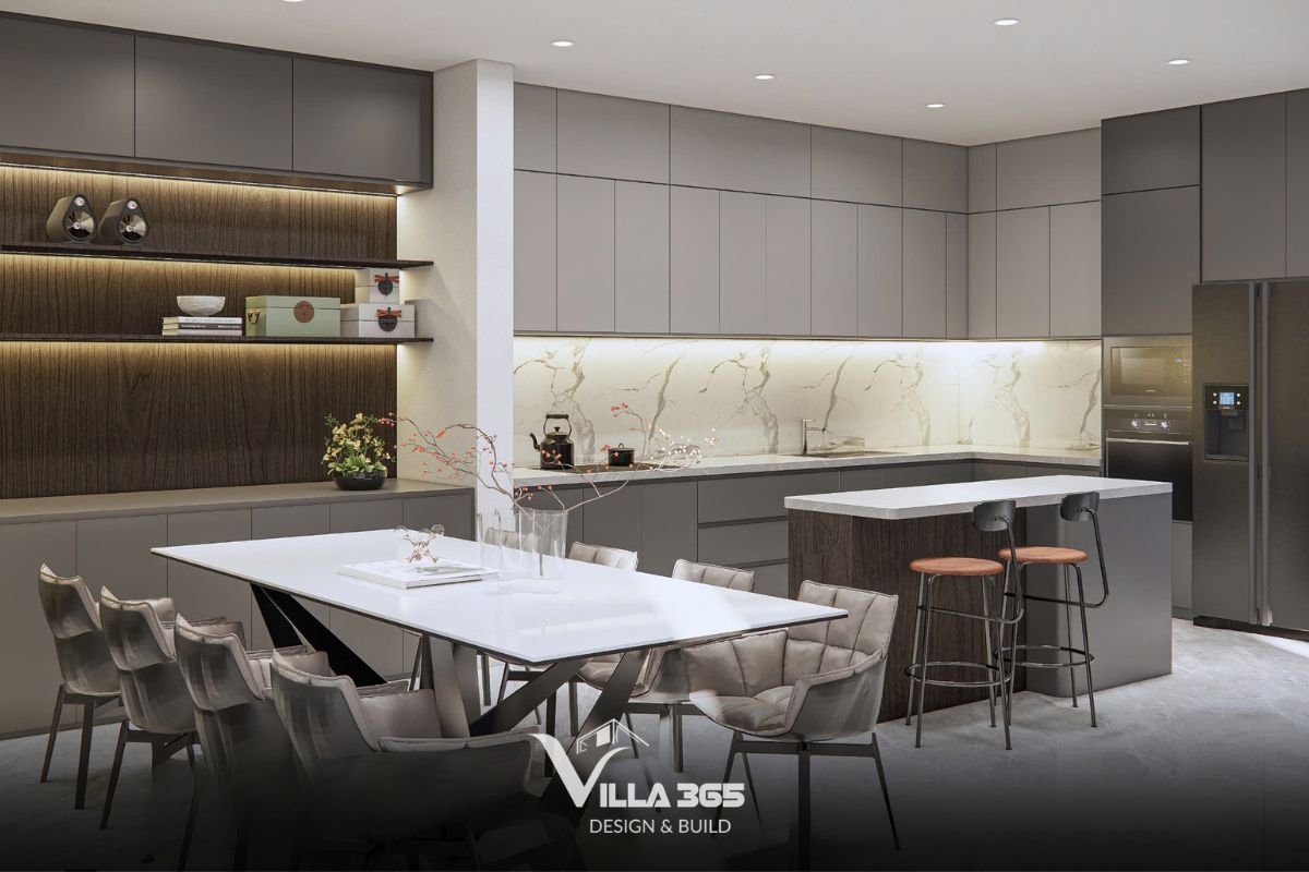 Thiết kế nội thất The Unfolding Villa - Cuộc chơi của những gam màu trung tính 4 Hệ đèn hắt được giấu kín trong các hốc kệ, tạo nên những lớp sáng – tối mềm mại cho không gian