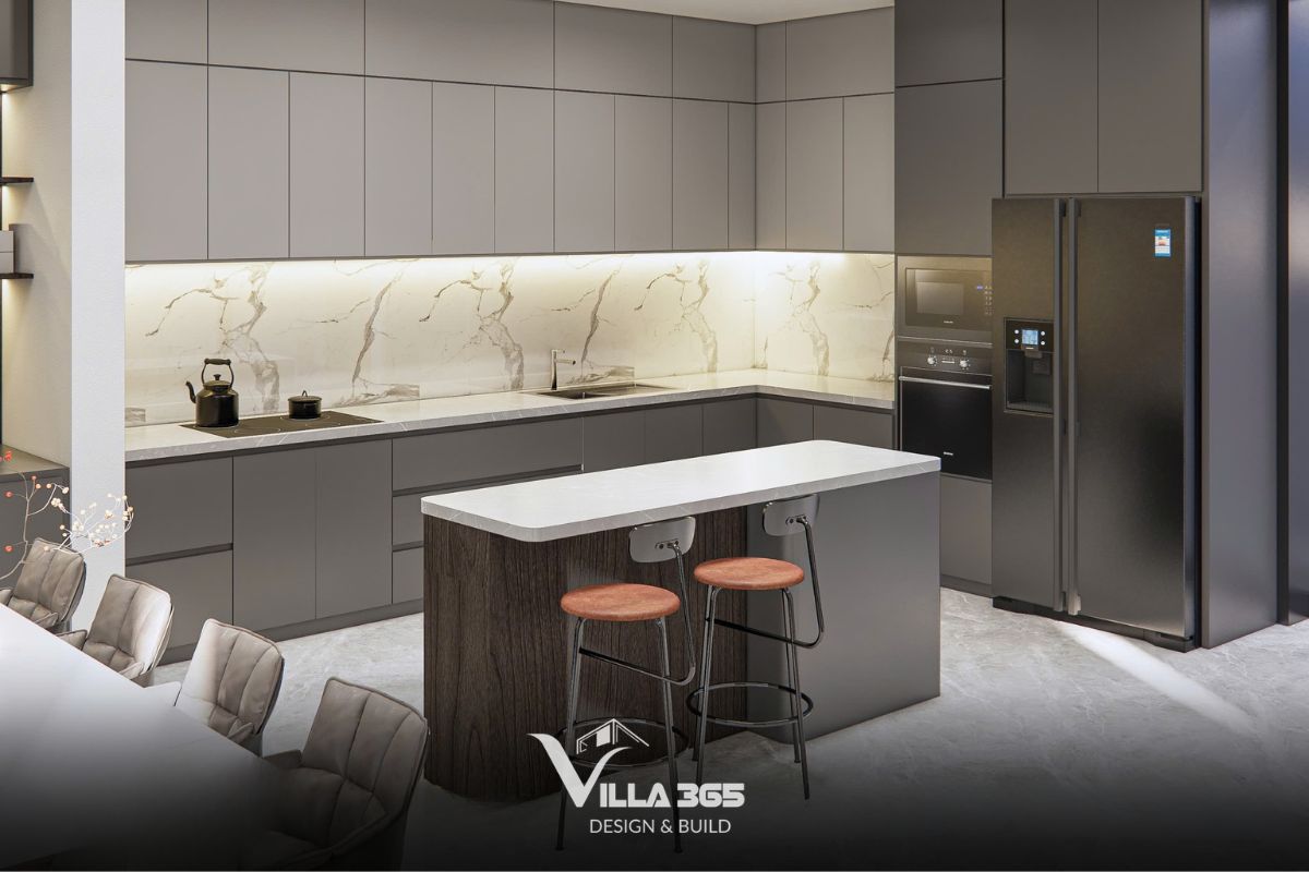 Thiết kế nội thất The Unfolding Villa - Cuộc chơi của những gam màu trung tính 6 Tủ kịch trần vừa tối ưu khả năng lưu trữ, vừa giúp các mặt phẳng nội thất trở nên gọn gàng và mạch lạc