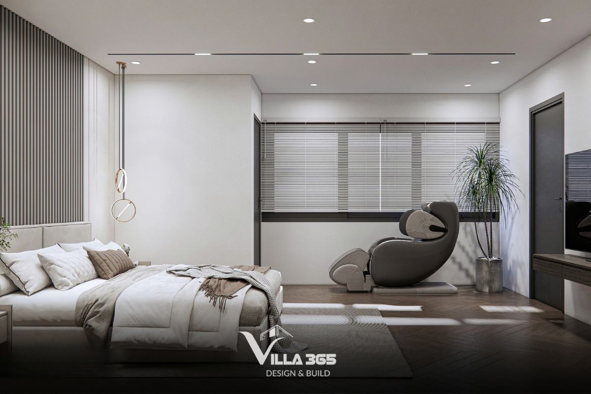 Thiết kế nội thất The Unfolding Villa - Cuộc chơi của những gam màu trung tính 9 Phòng ngủ tích hợp ghế massage cao cấp để tối ưu khả năng thư giãn