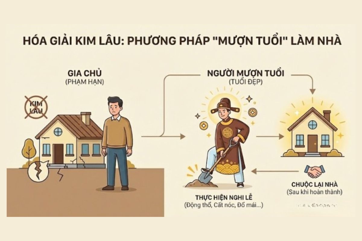 Mượn tuổi làm nhà thường trải qua các nghi thức từ động thổ, đổ mái, nhập trạch đến chuộc nhà theo phong tục gia đình  (Ảnh: Sưu tầm)