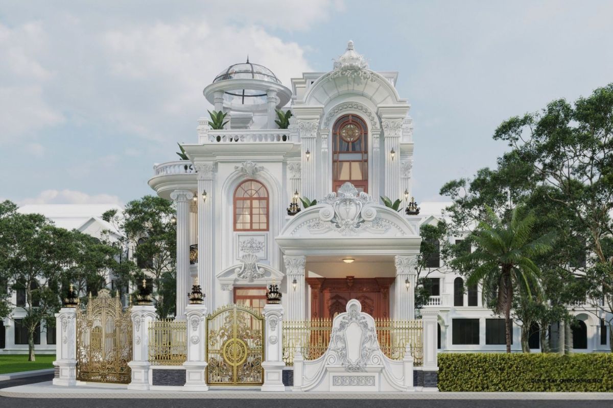 Biệt thự tân cổ điển 2 tầng 1 tum cân đối, sang trọng, tối ưu công năng cho gia đình hiện đại. ( Ảnh: Sưu tầm )