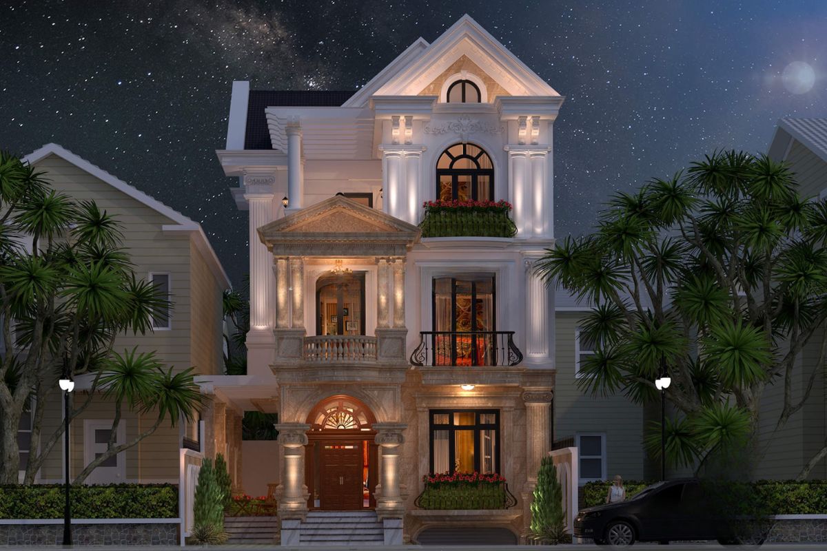 50+ Mẫu Biệt Thự Có Gara Đẹp Nổi Bật Tối Ưu Không Gian 37 Biệt thự có gara tầng 1 có thể sử dụng mái gara thấp hơn mái chính để tạo chiều sâu và phân cấp rõ ràng cho kiến trúc (Ảnh: Sưu tầm)