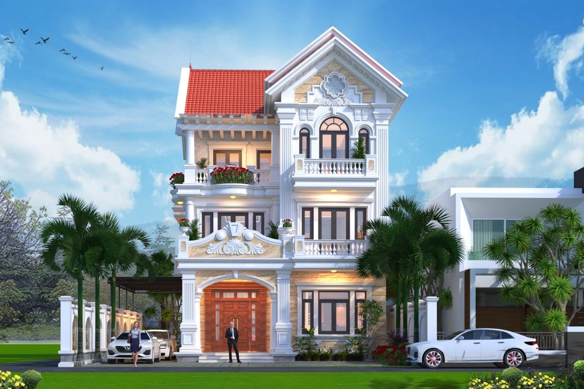 50+ Mẫu Biệt Thự Có Gara Đẹp Nổi Bật Tối Ưu Không Gian 38 Cửa gara, màu ngói và vật liệu hoàn thiện nên được thiết kế đồng bộ để duy trì vẻ hài hòa cho biệt thự mái Thái có gara (Ảnh: Sưu tầm)