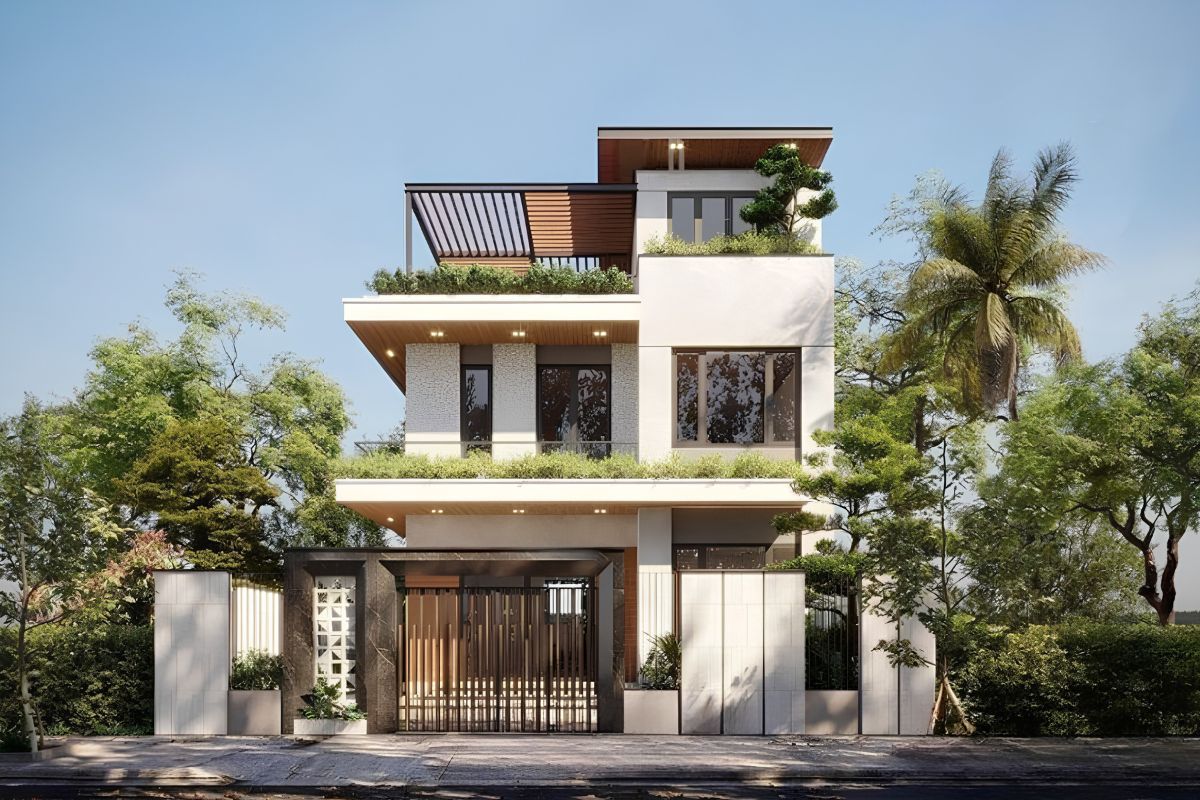 Biệt thự hiện đại mái bằng ghi dấu ấn với hình khối vuông vức, đường nét tối giản, tạo nên vẻ đẹp sang trọng và mạnh mẽ. ( Ảnh: Sưu tầm )