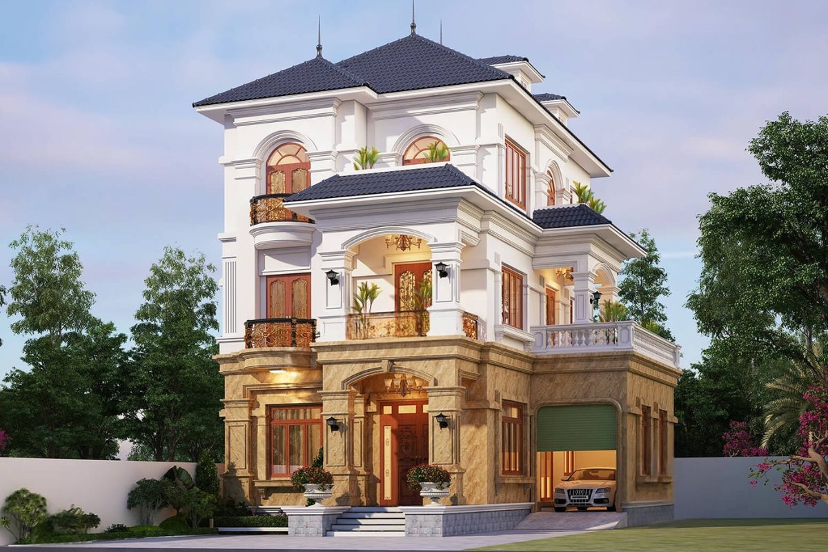 Biệt thự tân cổ điển mái Nhật mang vẻ đẹp hài hòa, nhẹ nhàng, kết hợp hình khối cân đối với mái dốc vừa phải. ( Ảnh: Sưu tầm )
