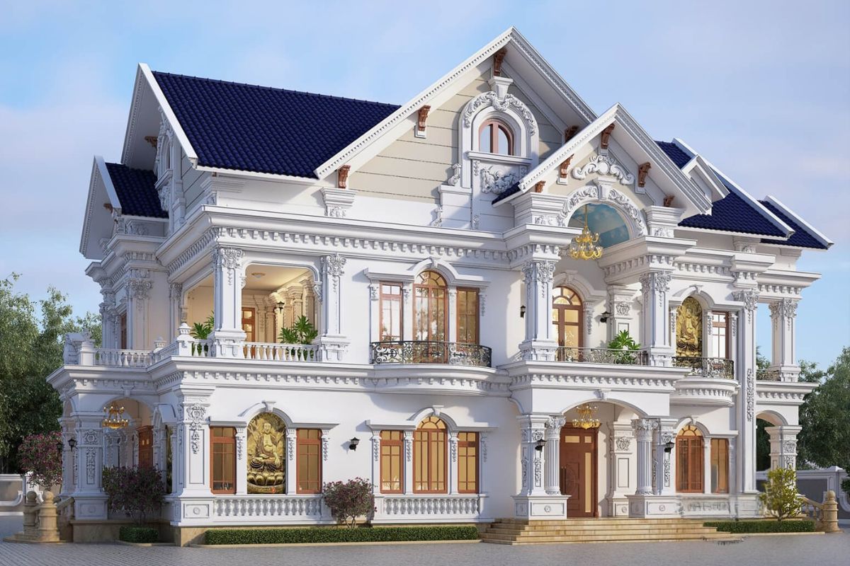 Biệt thự tân cổ điển mái Thái thanh thoát, cân đối, kết hợp nét sang trọng với đường nét kiến trúc tinh tế. ( Ảnh: Sưu tầm )