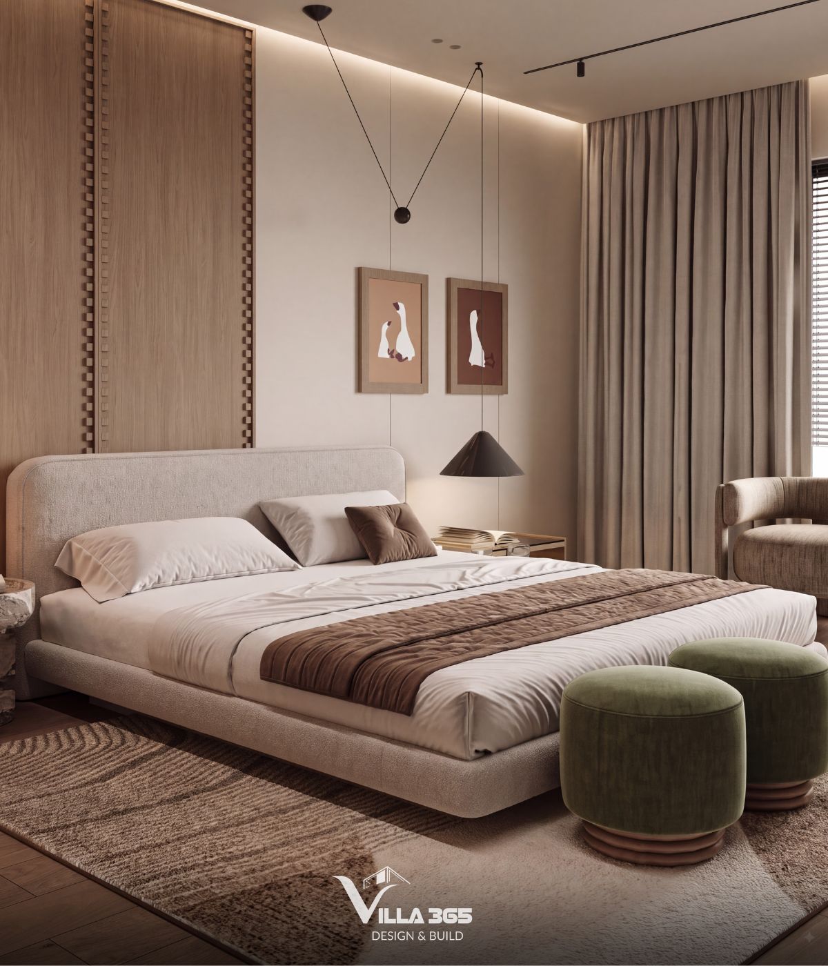 Thiết kế nội thất Giao Villa: Không gian giao hòa giữa vẻ đẹp đương đại và nếp nhà truyền thống 7 Những mảng màu trầm tạo sự ấm cúng trong không gian phòng ngủ tầng 2