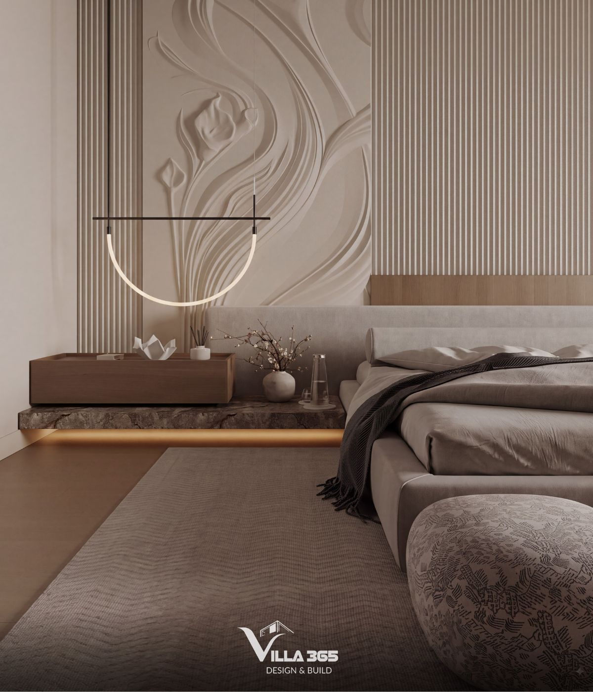 Thiết kế nội thất Giao Villa: Không gian giao hòa giữa vẻ đẹp đương đại và nếp nhà truyền thống 10 Những đường uốn lượn mềm mại trên tường và đèn trang trí
