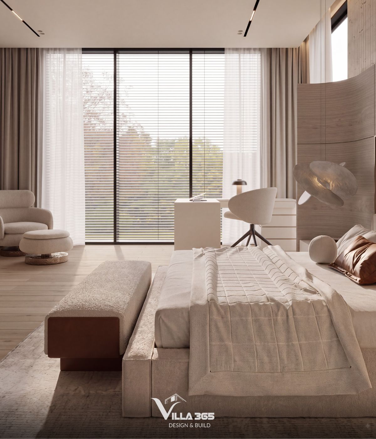 Thiết kế nội thất Giao Villa: Không gian giao hòa giữa vẻ đẹp đương đại và nếp nhà truyền thống 11 Những lớp chuyển tiếp màu sắc nhẹ nhàng trong không gian phòng ngủ tầng 3