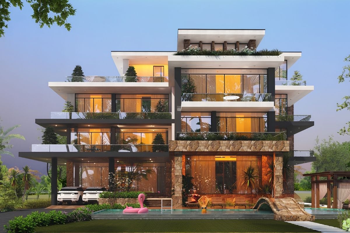 Báo giá dịch vụ thiết kế biệt thự Cần Thơ mới nhất 2026 2 Thiết kế biệt thự vườn Cần Thơ phong cách Tropical khai thác mái đua, hiên rộng và sân vườn để tăng kết nối với thiên nhiên (Ảnh: Sưu tầm)