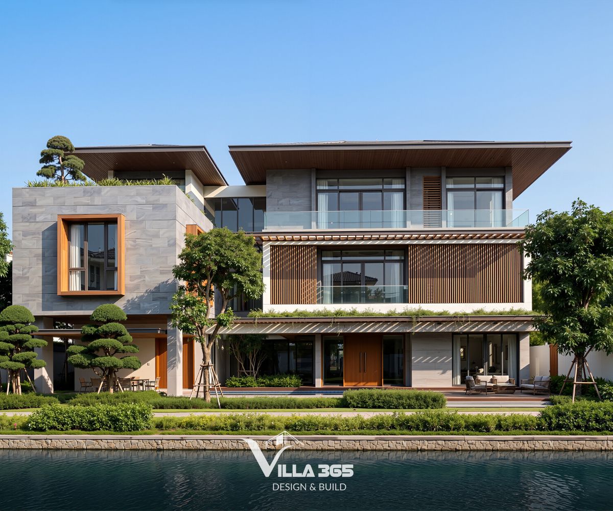 Hà Thanh Villa là mẫu thiết kế biệt thự 3 tầng Đồng Nai theo phong cách hiện đại, nổi bật với hệ kính lớn và không gian liên kết sân vườn 