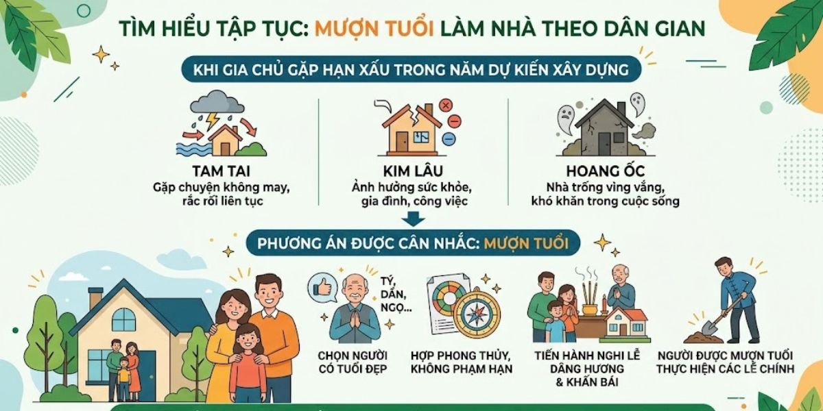 Tuổi 1977 xây nhà năm 2026 tháng nào tốt? Phân tích chi tiết và cảnh báo hạn Hoang Ốc 7 Mượn tuổi là phương án thường được cân nhắc khi Đinh Tỵ 1977 muốn xây nhà năm 2026 nhưng gặp hạn Hoang Ốc (Ảnh: Sưu tầm)